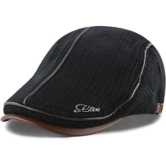 Men's Hat-t7-black 100% Cotton Adjustable Newsboy Hats Cabbie Gatsby Cap Driving - Picture 1 of 7